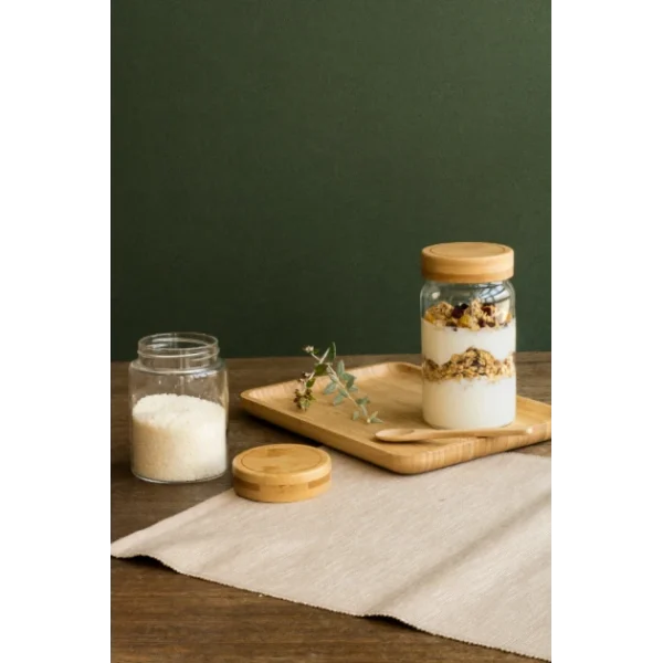 Livraison internationale Boîte De Conservation En Verre Et Bambou Rond 650 Ml Pebbly 4