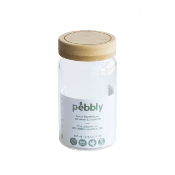 Livraison internationale Boîte De Conservation En Verre Et Bambou Rond 650 Ml Pebbly 1