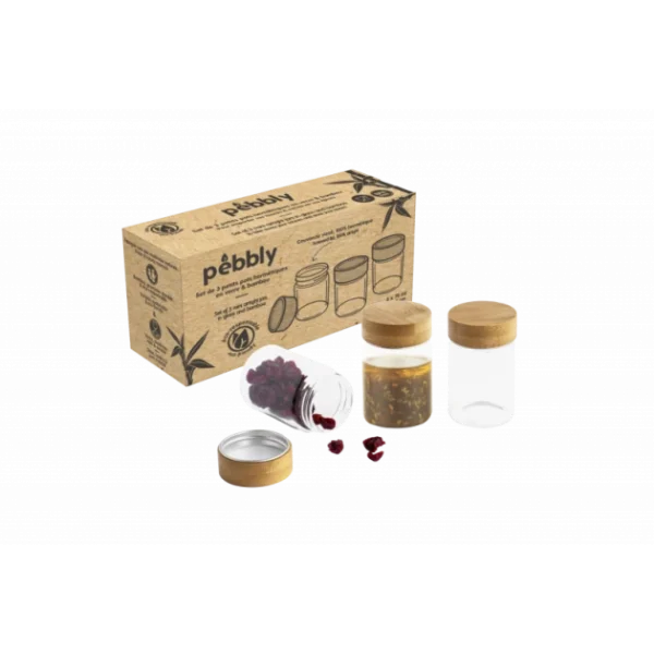 économies garanties Lot 3 Pots En Verre Et Bambou 75 Ml Pebbly 3